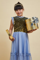 Stella Ice Blue and Gold Sequin Dress