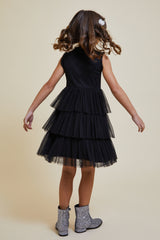 Evie Black Sequin Dress with Tiered Tulle Skirt