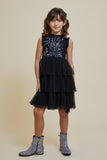 Evie Black Sequin Dress with Tiered Tulle Skirt