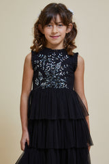 Evie Black Sequin Dress with Tiered Tulle Skirt