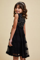 Aria Black Sequin Dress with Tiered Skirt