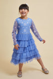 Eira Ice Blue Snowflake Embroidered Dress