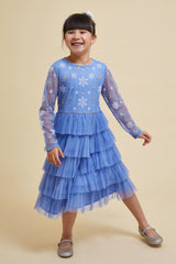 Eira Ice Blue Snowflake Embroidered Dress