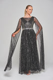 Ula Black Embellished Cape Sleeve Maxi Dress
