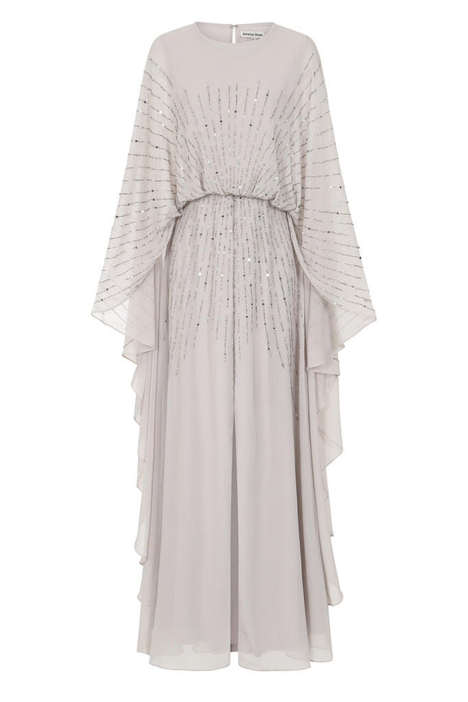 Ada Embellished Cape Sleeve Maxi Dress - Grey
