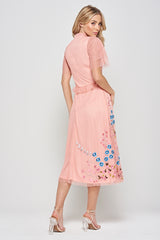 Adara Pink Floral Embroidered Midi Dress