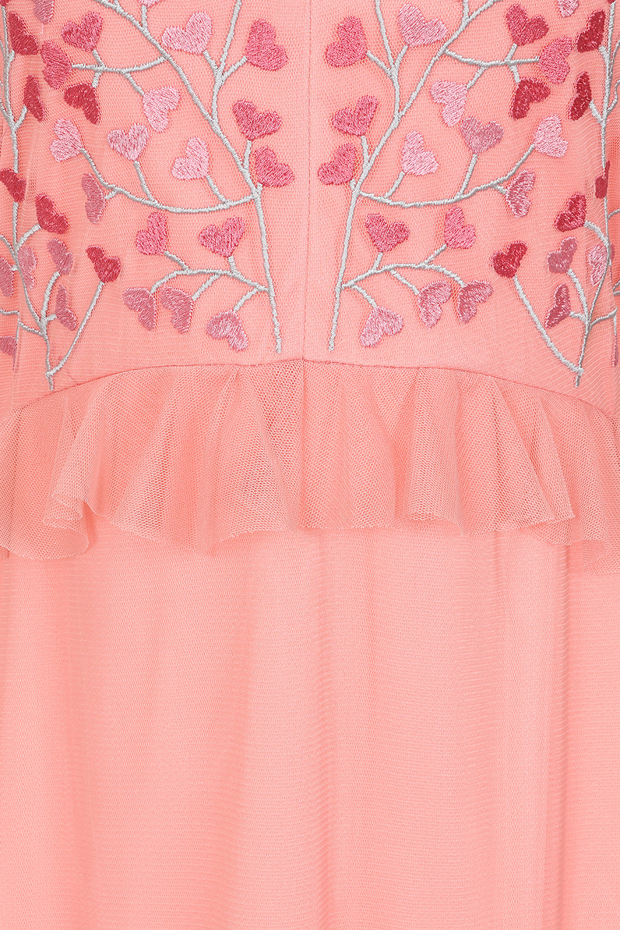 Adara Pink Floral Embroidered Midi Dress