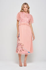 Adara Pink Floral Embroidered Midi Dress