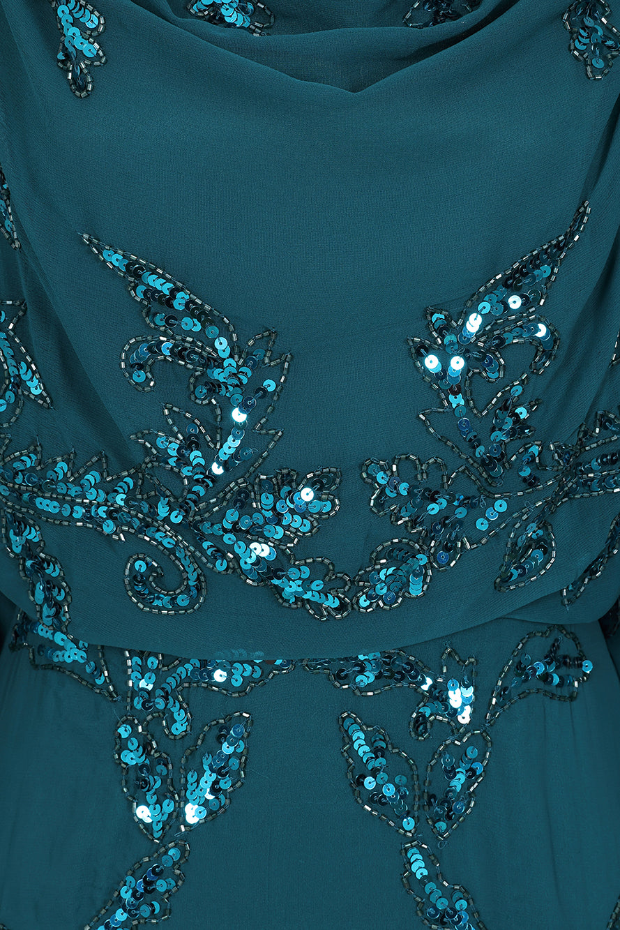 Adela Storm Green Embellished Maxi Dress