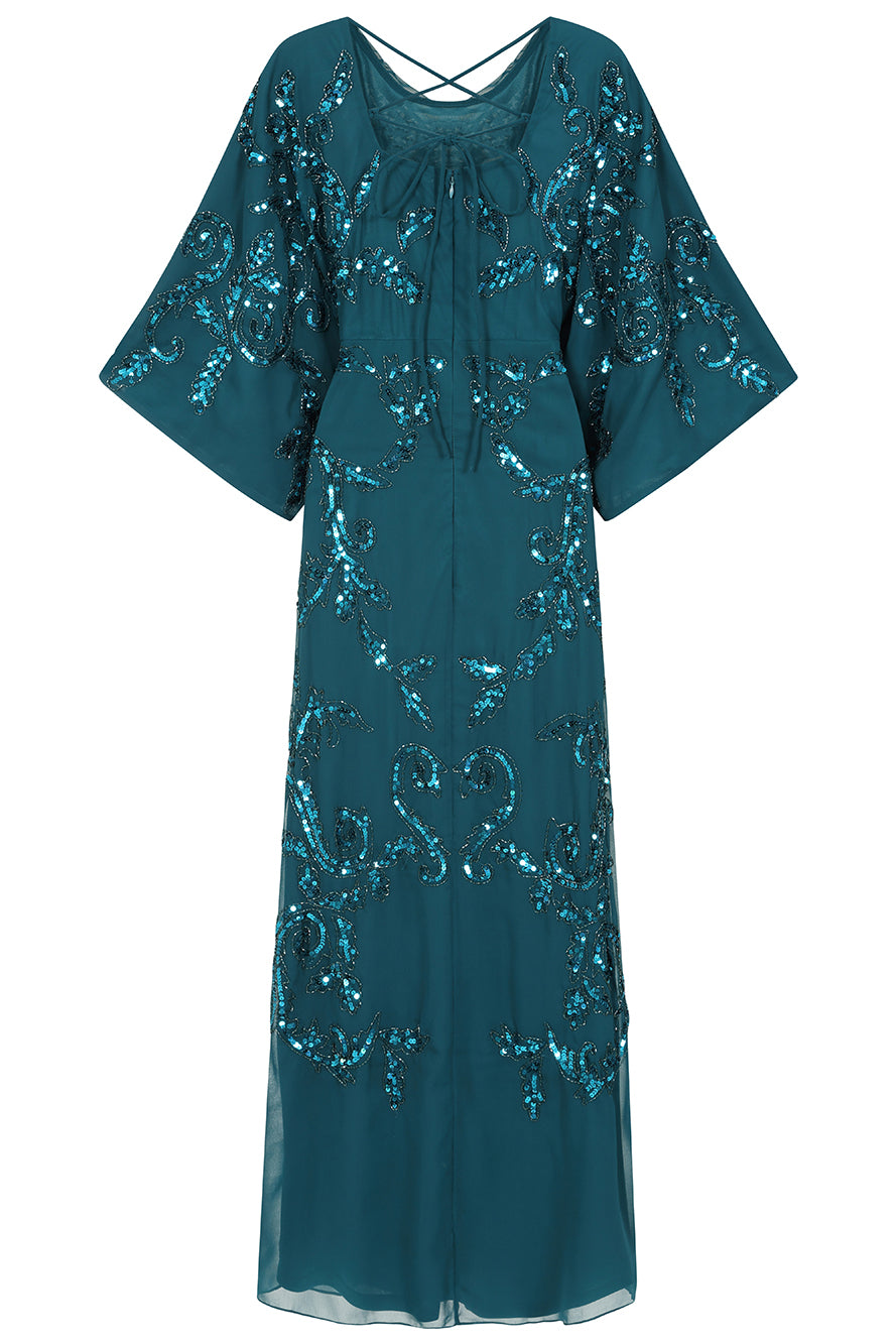 Adela Storm Green Embellished Maxi Dress