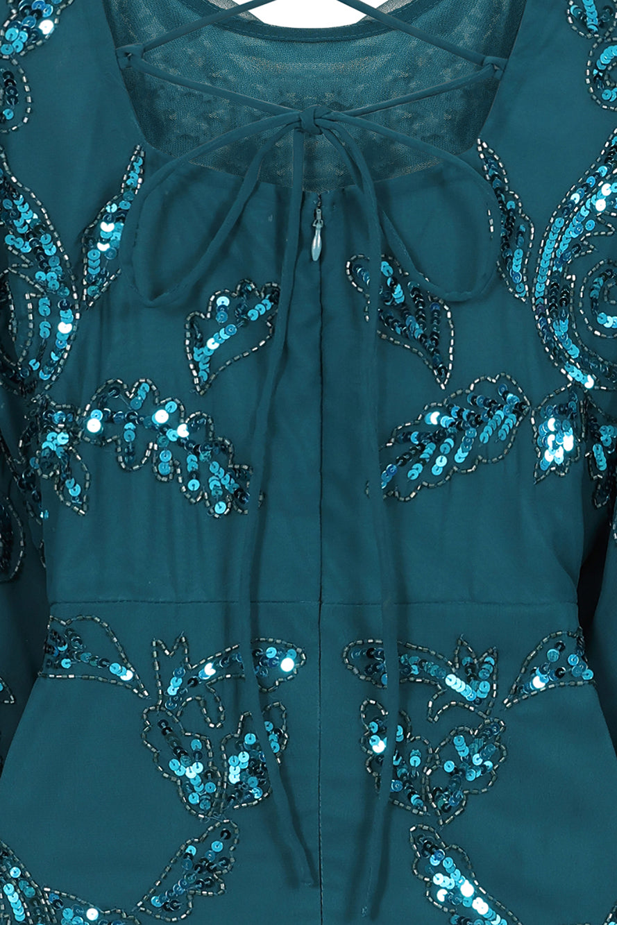 Adela Storm Green Embellished Maxi Dress