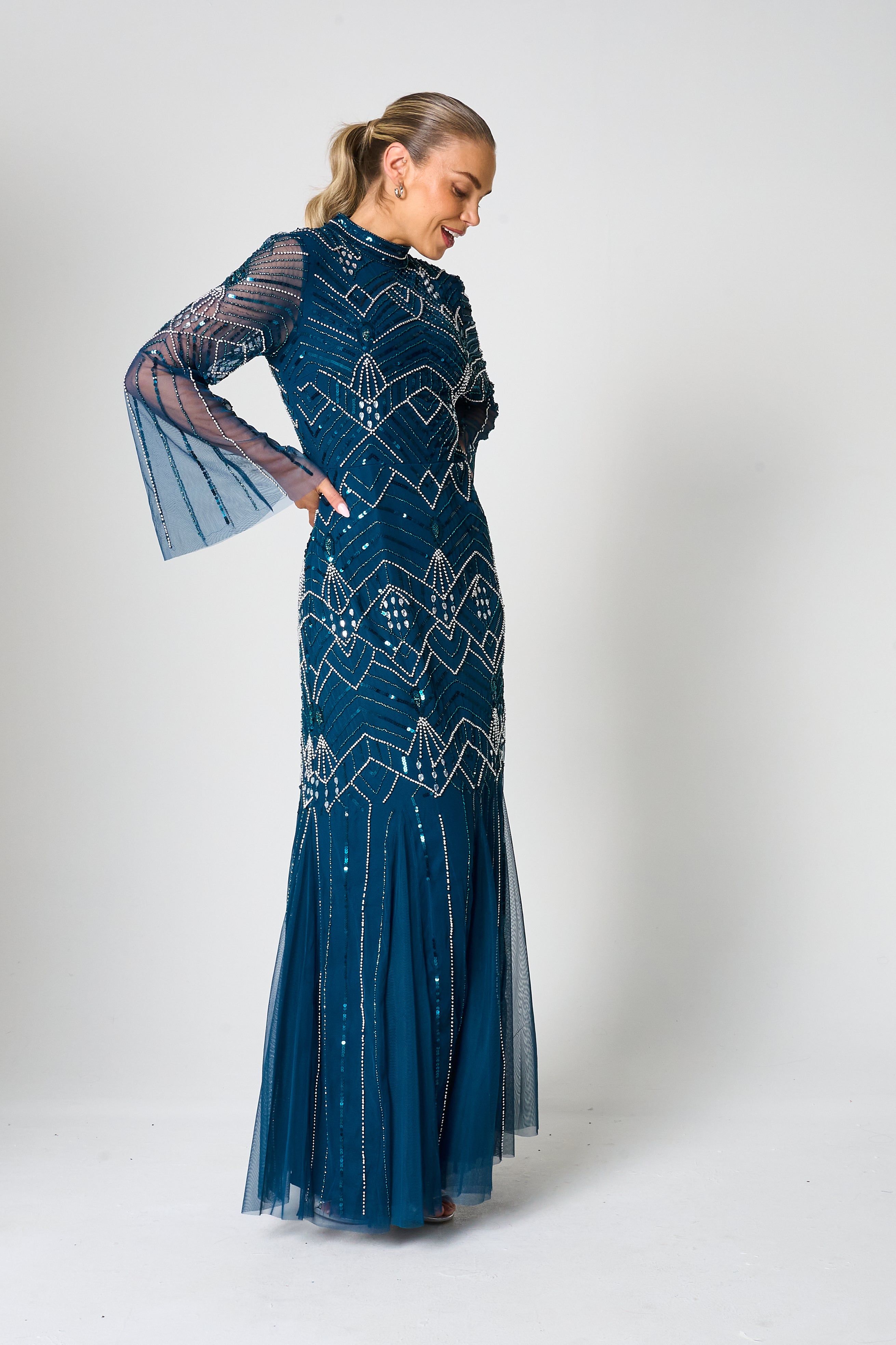 Adelia Blue Embellished Maxi Dress