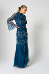 Adelia Blue Embellished Maxi Dress