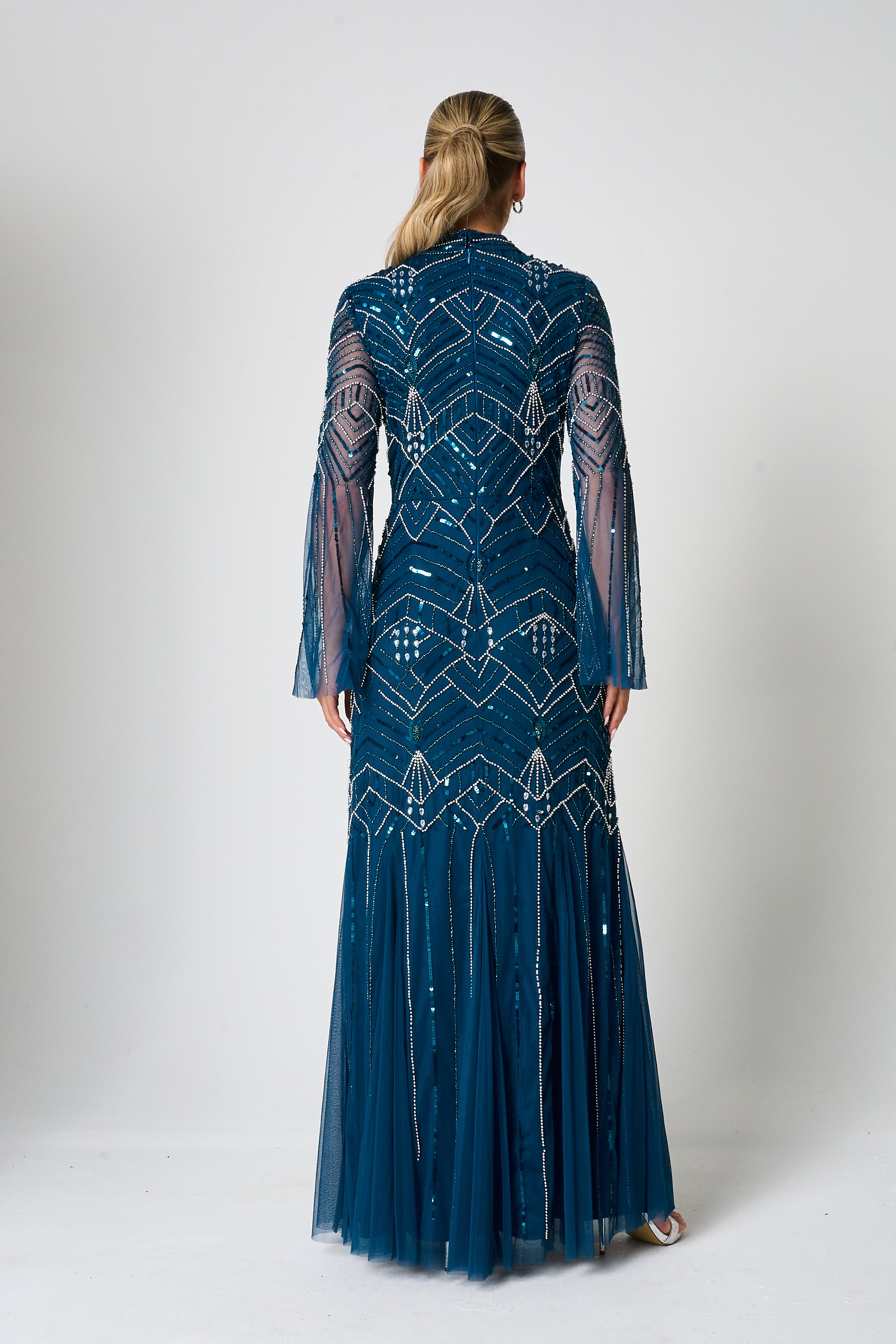 Adelia Blue Embellished Maxi Dress