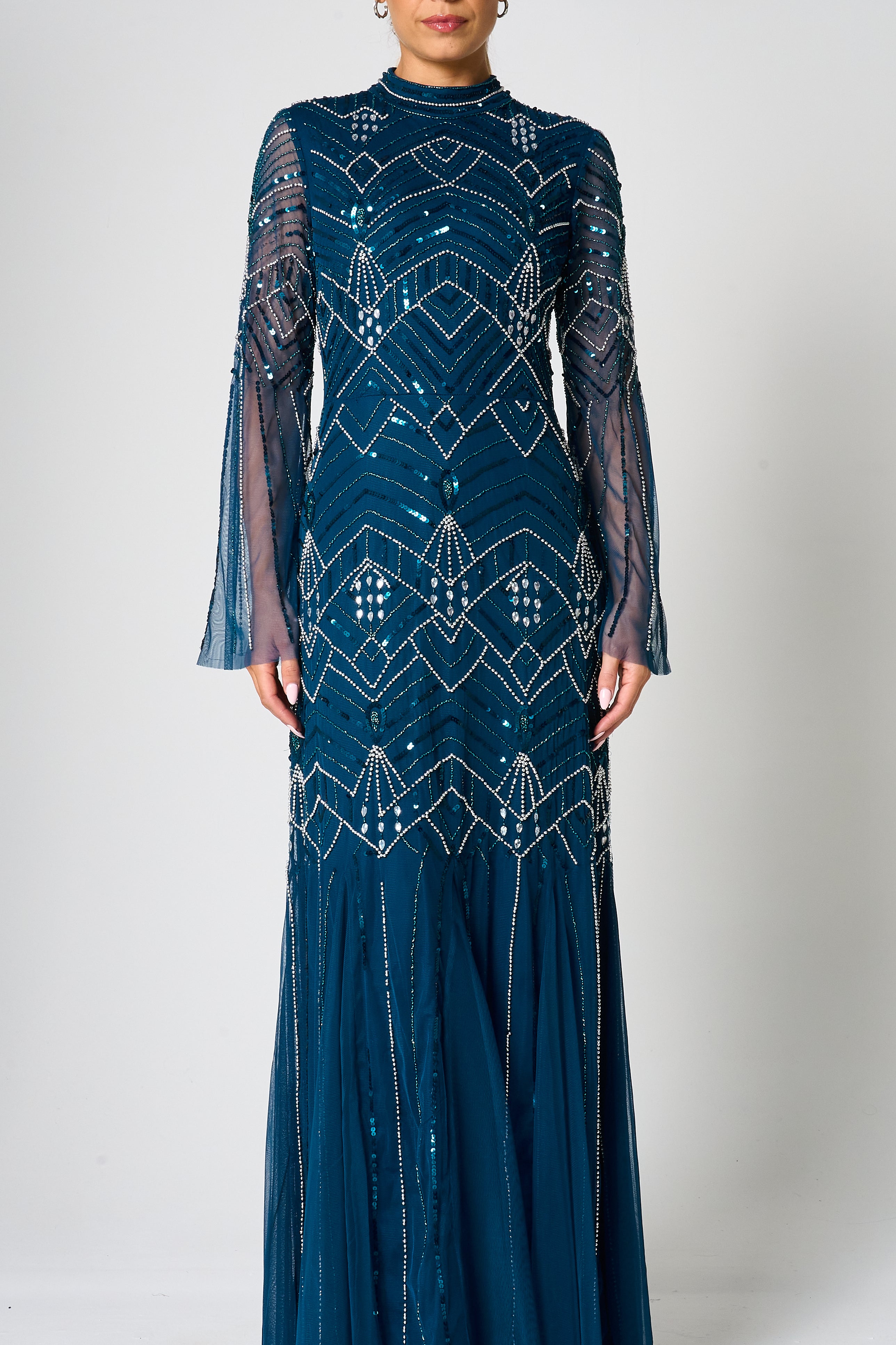 Adelia Blue Embellished Maxi Dress