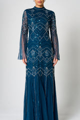 Adelia Blue Embellished Maxi Dress