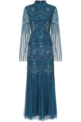 Adelia Blue Embellished Maxi Dress