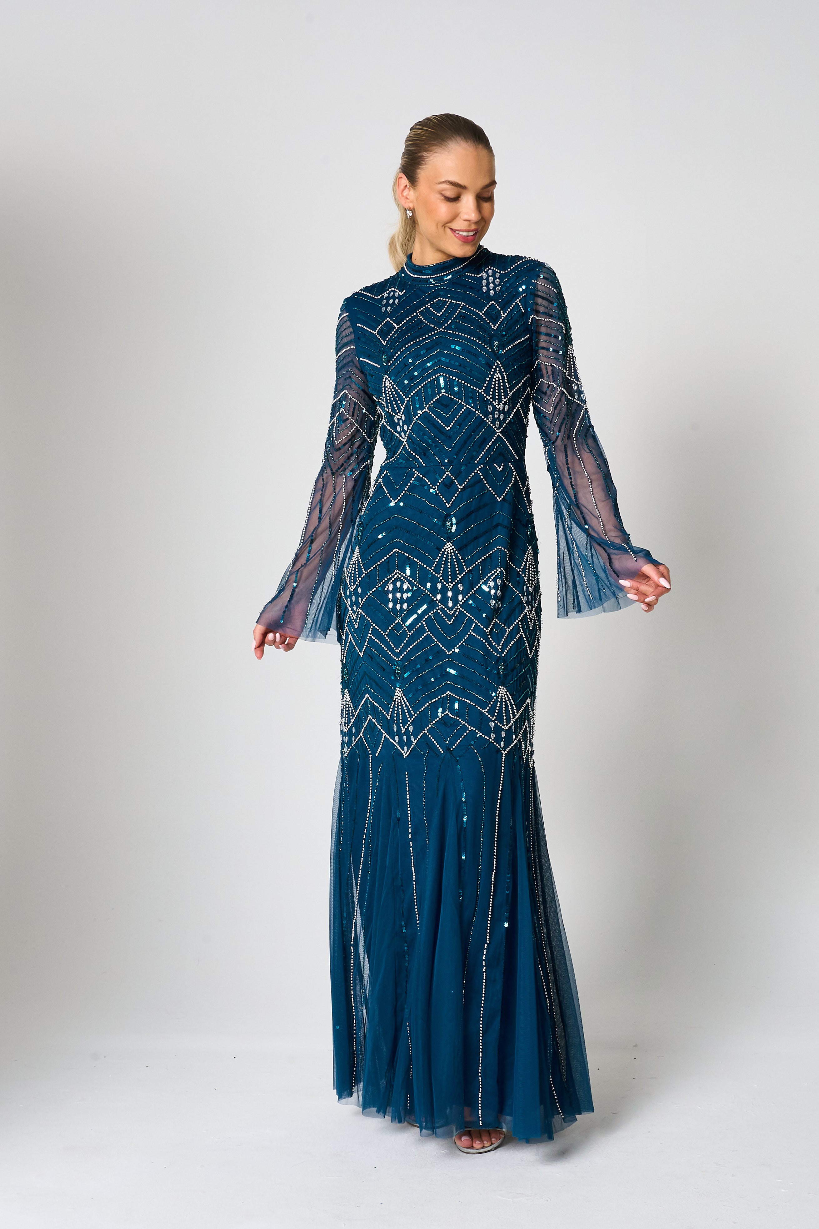 Adelia Blue Embellished Maxi Dress