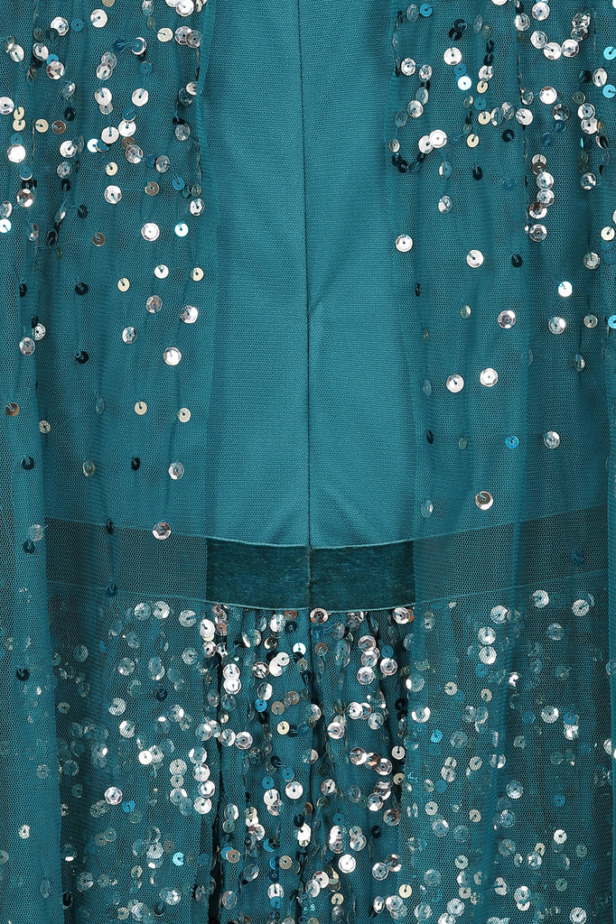 Adeline Cape Sleeve Sequin Maxi Dress - Mykonos Blue