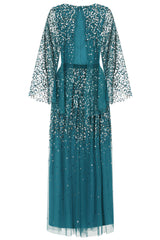 Adeline Cape Sleeve Sequin Maxi Dress - Mykonos Blue