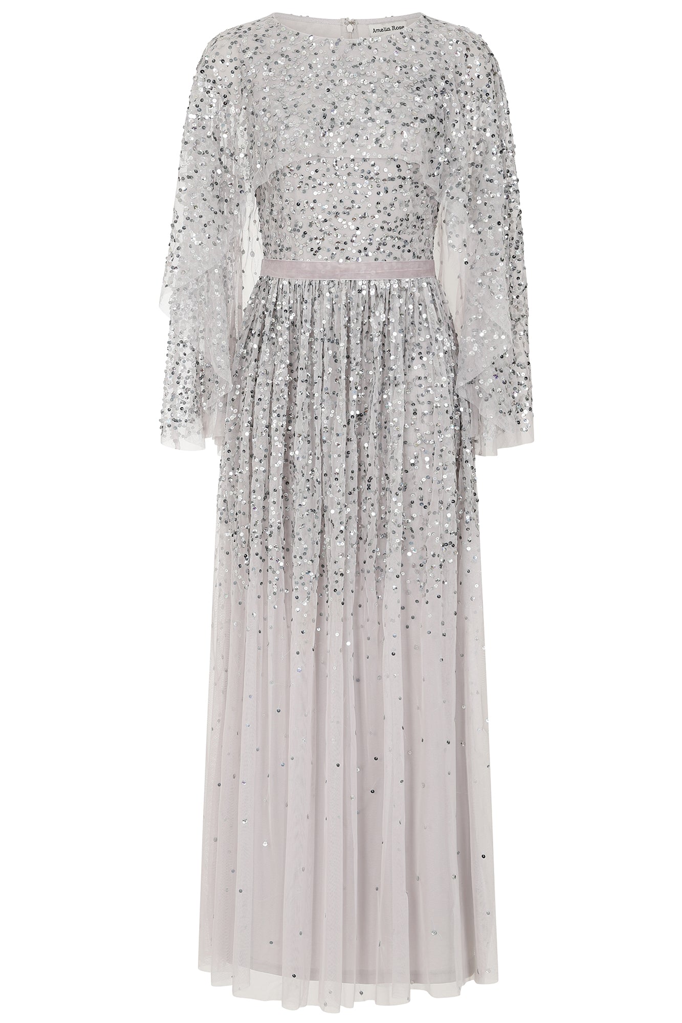 Adeline Cape Sleeve Sequin Maxi Dress - Grey