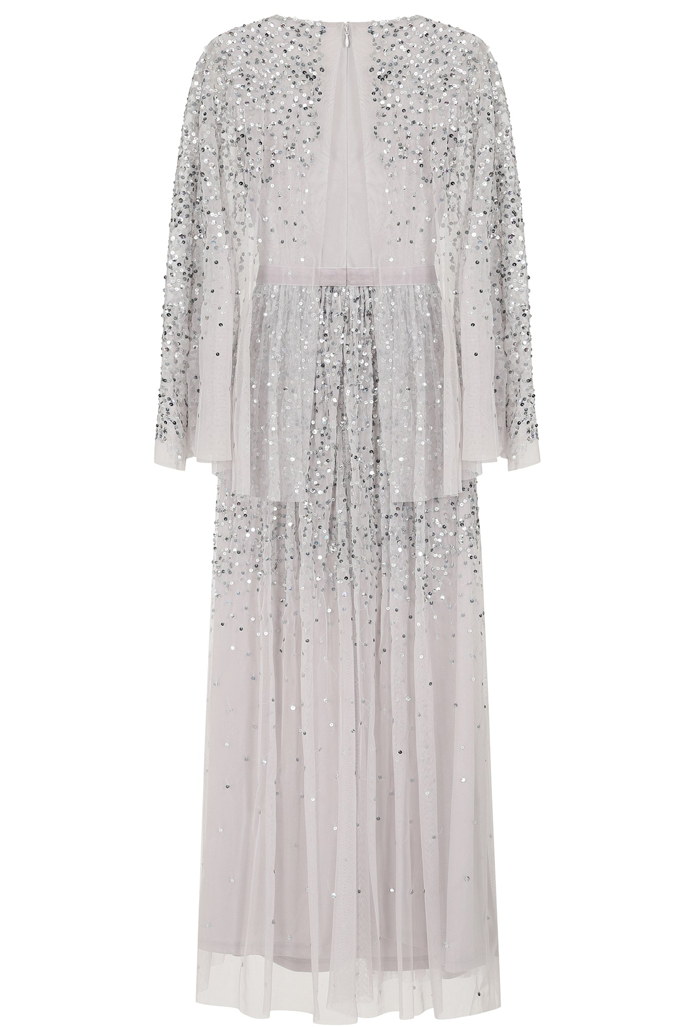 Adeline Cape Sleeve Sequin Maxi Dress - Grey