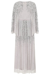 Adeline Cape Sleeve Sequin Maxi Dress - Grey