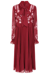 Agatha Burgundy Floral Embroidered Midi Dress