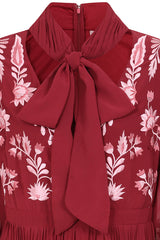 Agatha Burgundy Floral Embroidered Midi Dress
