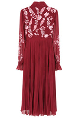 Agatha Burgundy Floral Embroidered Midi Dress