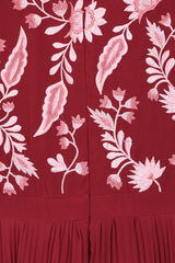 Agatha Burgundy Floral Embroidered Midi Dress
