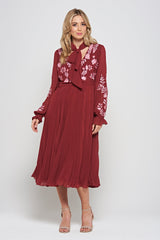 Agatha Burgundy Floral Embroidered Midi Dress