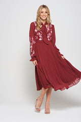 Agatha Burgundy Floral Embroidered Midi Dress