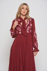 Agatha Burgundy Floral Embroidered Midi Dress