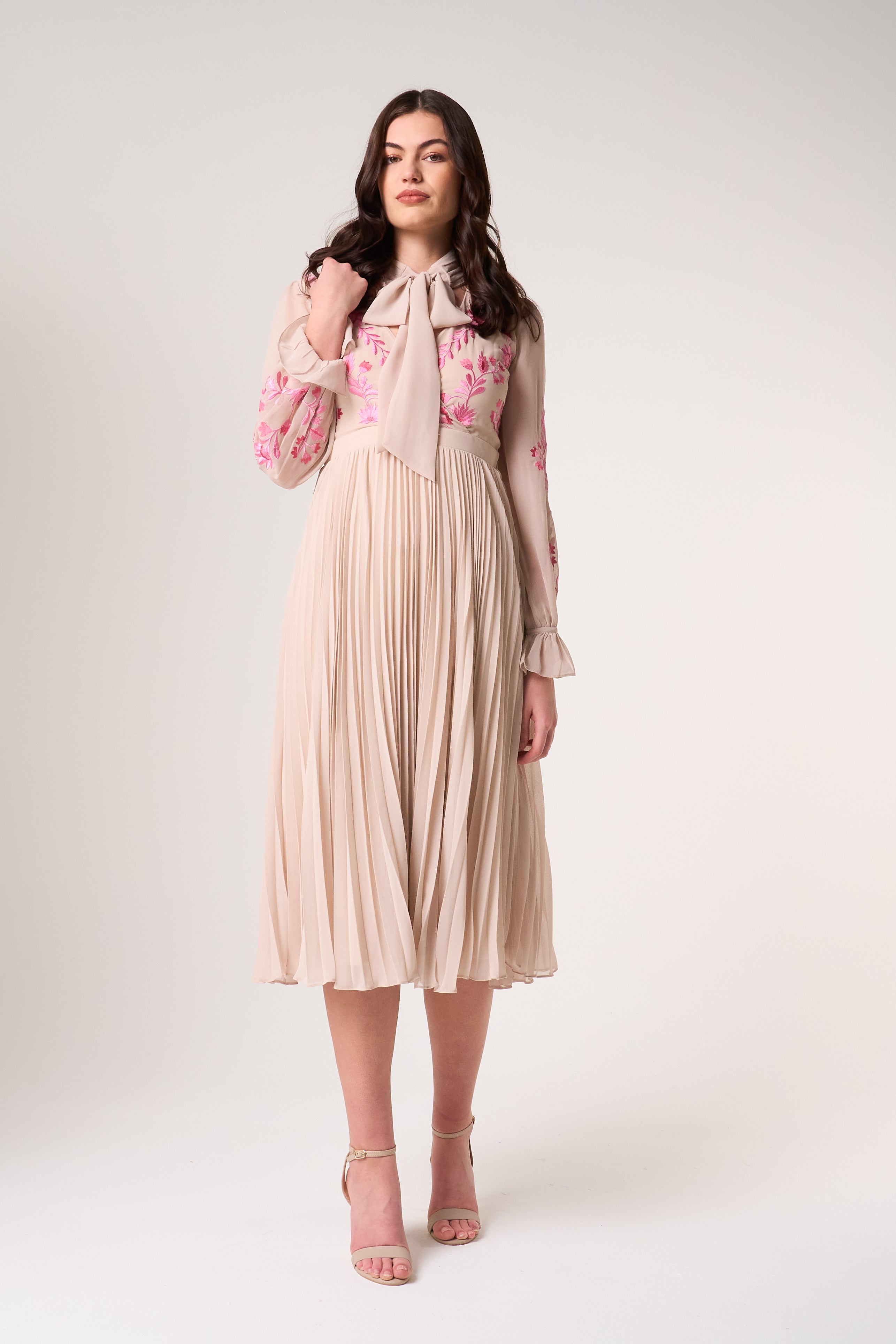 Agatha Shell Floral Embroidered Midi Dress