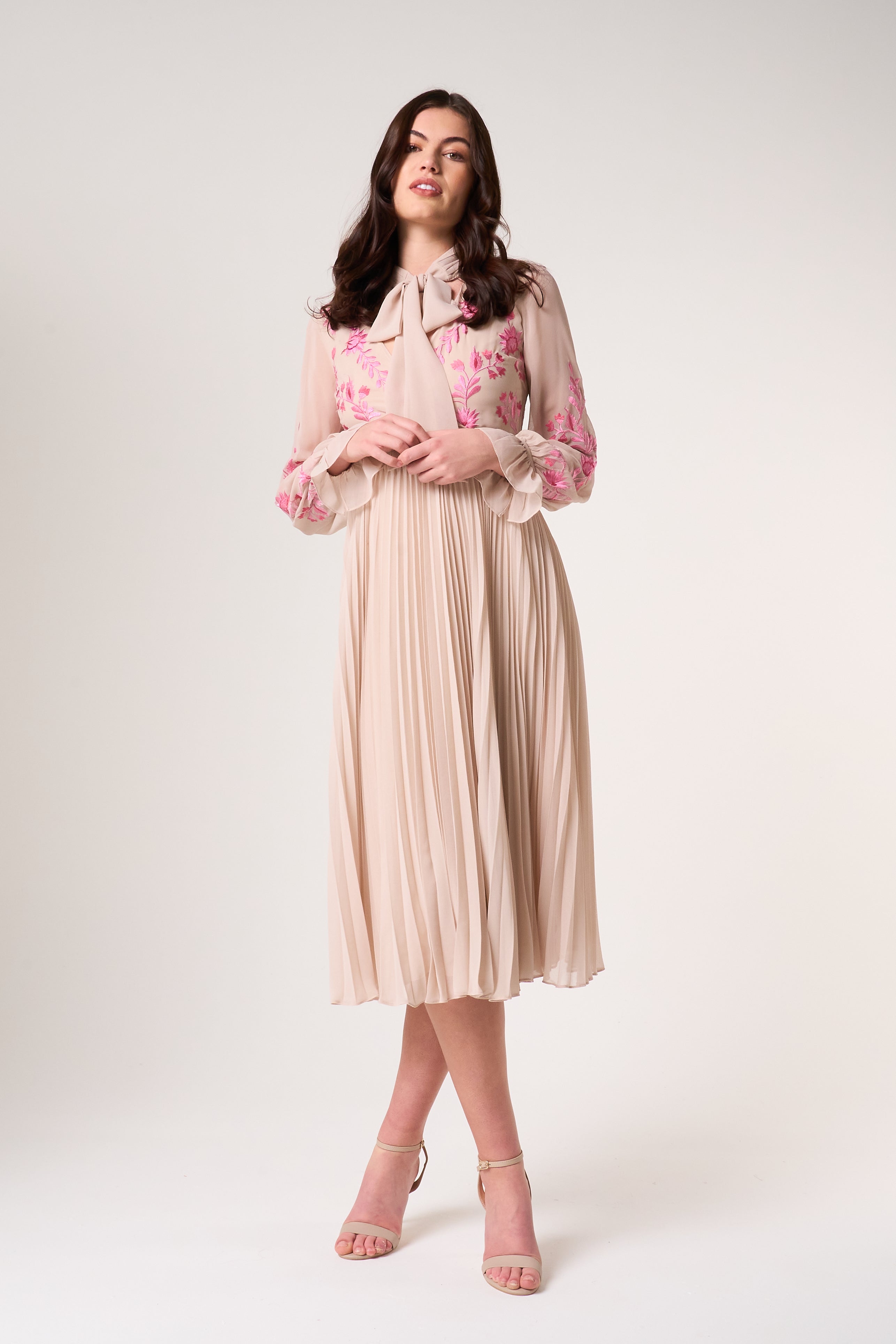 Agatha Shell Floral Embroidered Midi Dress