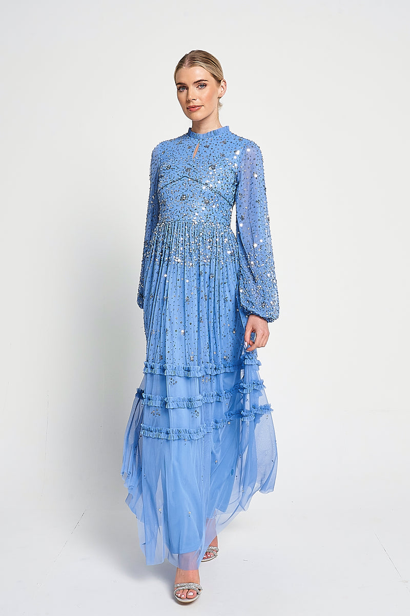 Amelia rose embellished ombre sequin maxi dress with cami strap in berry top