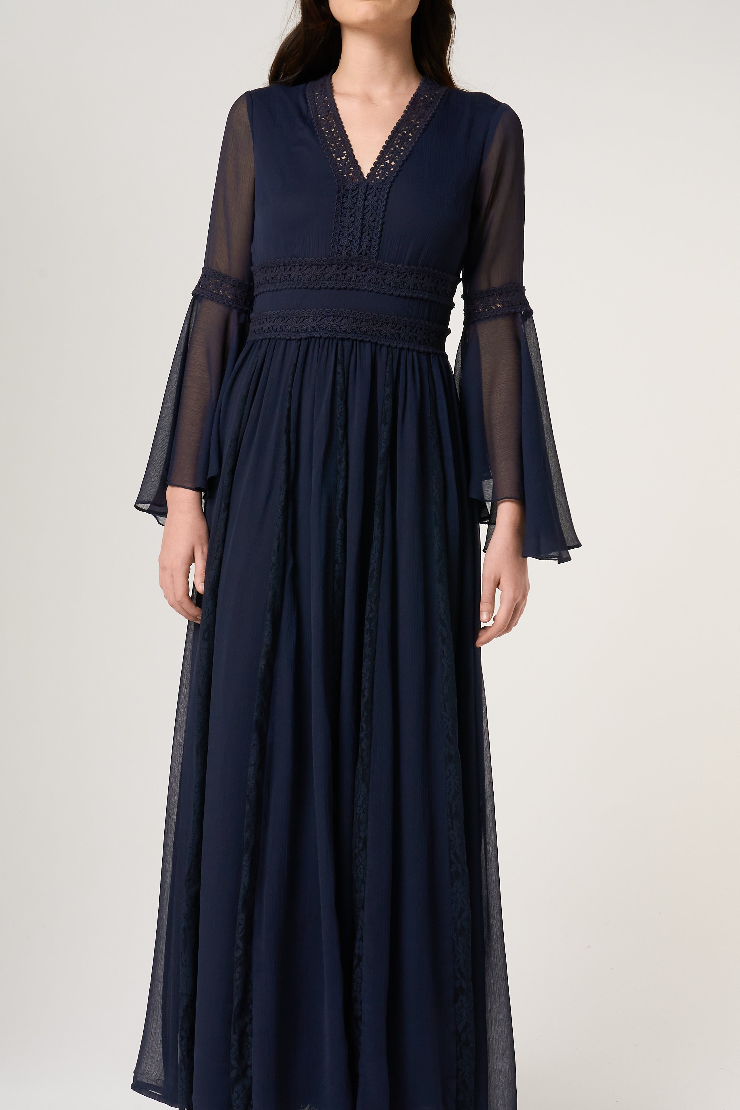 Aiden Navy Maxi Dress with Lace Panels