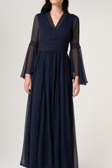 Aiden Navy Maxi Dress with Lace Panels