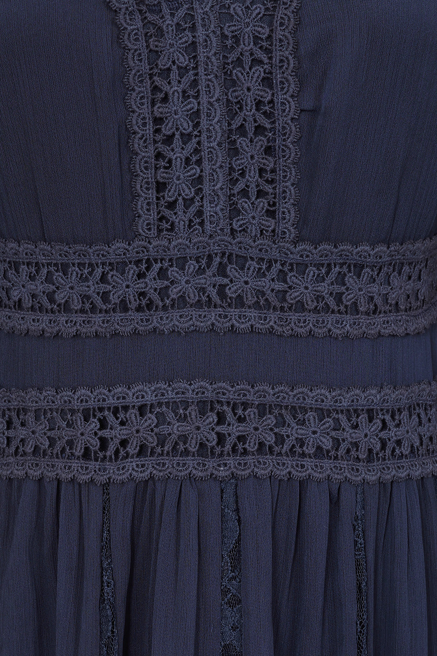 Aiden Navy Maxi Dress with Lace Panels