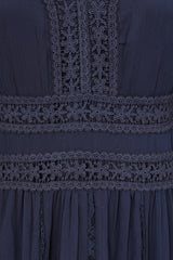 Aiden Navy Maxi Dress with Lace Panels