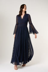 Aiden Navy Maxi Dress with Lace Panels