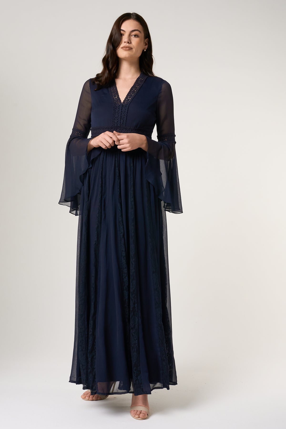Aiden Navy Maxi Dress with Lace Panels