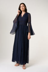 Aiden Navy Maxi Dress with Lace Panels