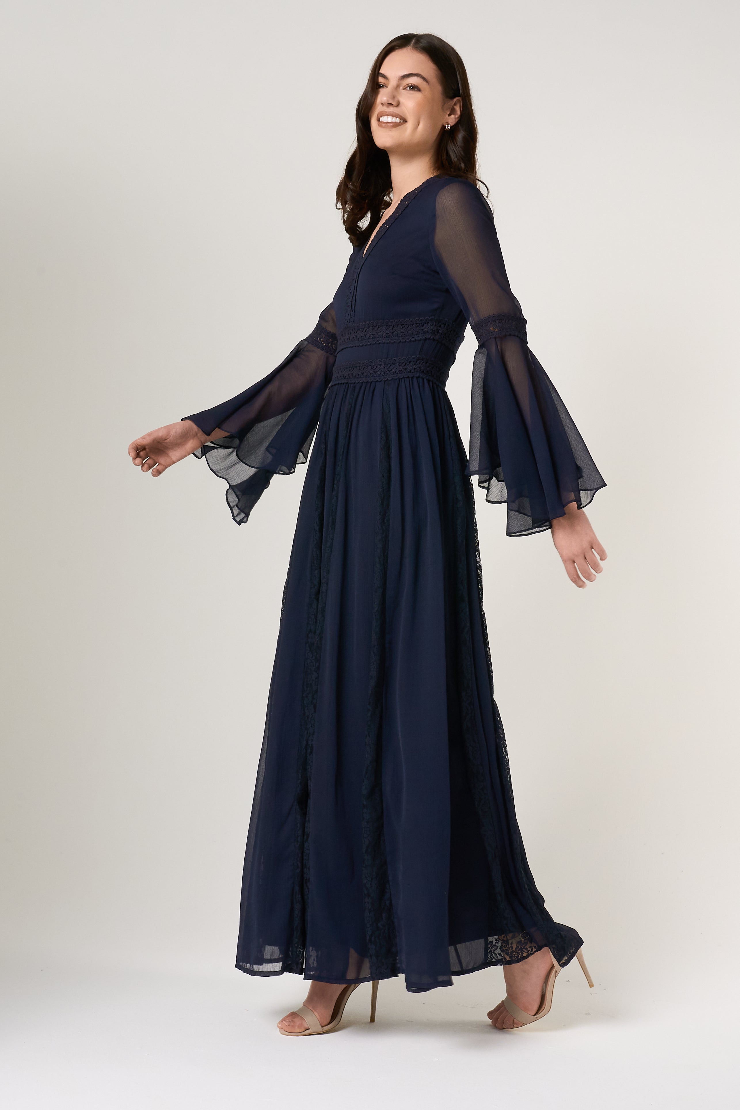 Aiden Navy Maxi Dress with Lace Panels