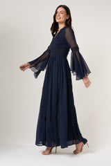 Aiden Navy Maxi Dress with Lace Panels