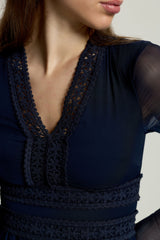Aiden Navy Maxi Dress with Lace Panels