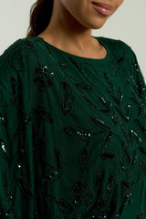 Aiya Rainforest Green Embellished Maxi Dress with Batwing Sleeves