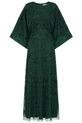 Aiya Rainforest Green Embellished Maxi Dress with Batwing Sleeves