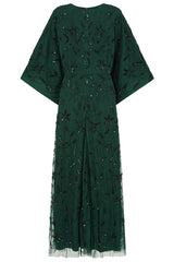 Aiya Rainforest Green Embellished Maxi Dress with Batwing Sleeves